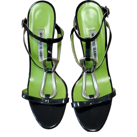 💚HP💚NEW Manolo Blahnik Black T-Strap Stiletto Heels💚Size 41 - Picture 4 of 6